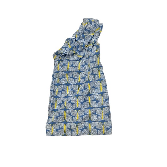 Lilly Pulitzer Sandra Dress 4 One Shoulder Blue Dandelions Ruffles Butterflies - Picture 6 of 11